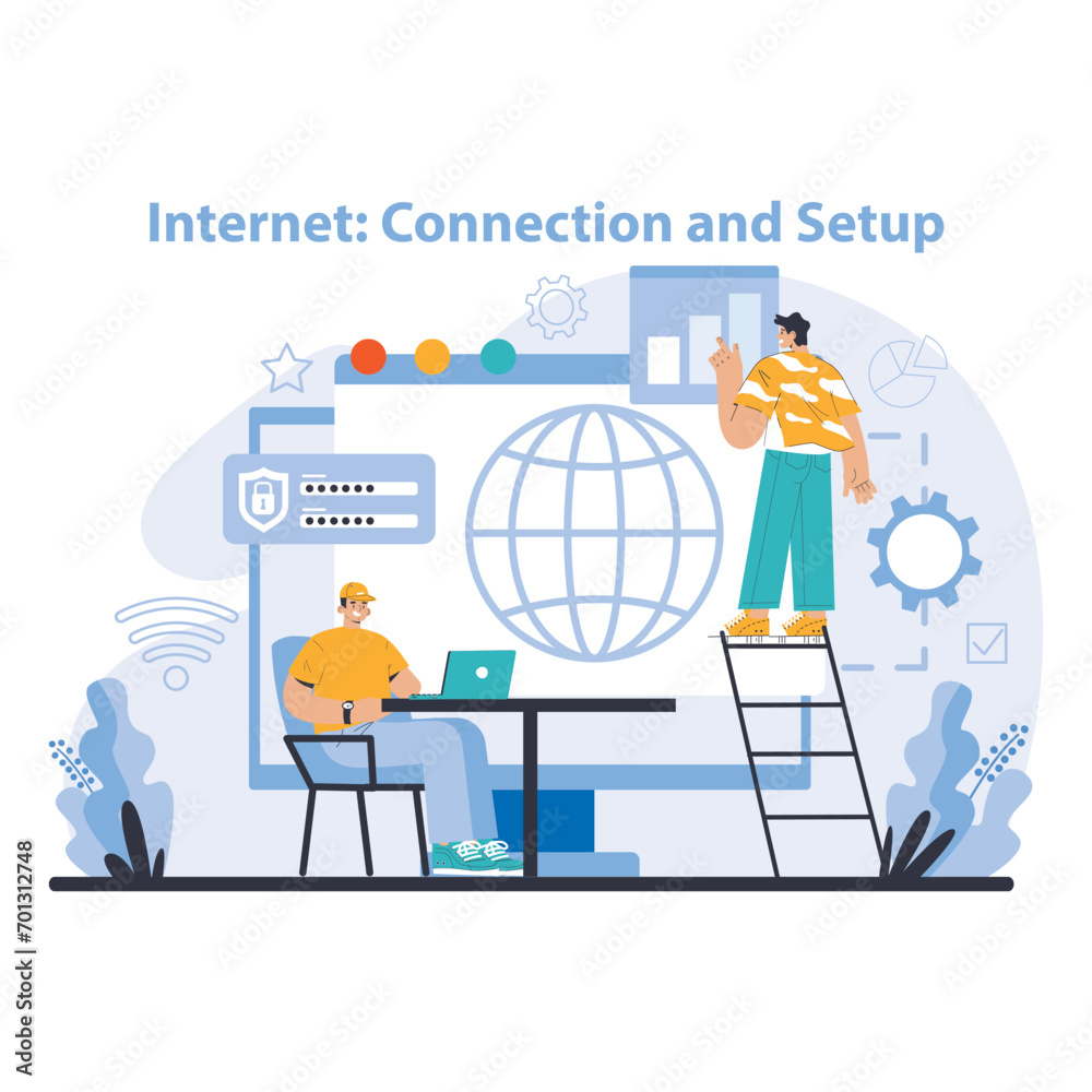 Poster wi-fi network. specialist setting up, developing and maintaining wireless fidelity equipment. secure