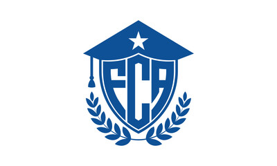 FCA three letter iconic academic logo design vector template. monogram, abstract, school, college, university, graduation cap symbol logo, shield, model, institute, educational, coaching canter, tech