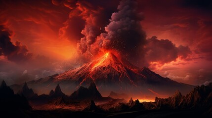 Fototapeta premium Volcanic eruption, lava flowing down the mountain
