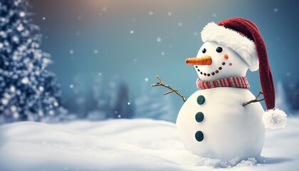 cheerful snowman with red hat and scarf suitable as Christmas background