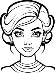 Woman girl cute face emoji, coloring page