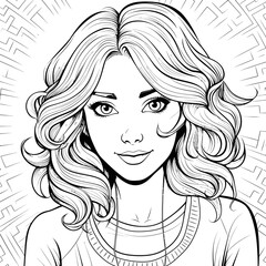 Woman girl cute face emoji, coloring page