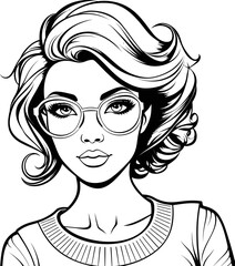 Woman girl cute face emoji, coloring page