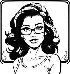 Woman girl cute face emoji, coloring page