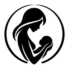 New born mother with baby logo vector silhouette black color