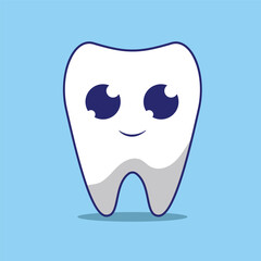 Happy White Healthy Tooth Smiling Vector Illustration. Cartoon Smiley Tooth suitable for Children Dental Clinic. Tooth Character for Kids. Cute Dentist Mascot