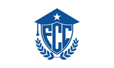 FCC three letter iconic academic logo design vector template. monogram, abstract, school, college, university, graduation cap symbol logo, shield, model, institute, educational, coaching canter, tech