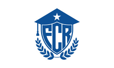 FCR three letter iconic academic logo design vector template. monogram, abstract, school, college, university, graduation cap symbol logo, shield, model, institute, educational, coaching canter, tech