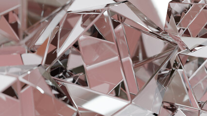 Modern background with a polygonal crystal form. A 3D abstraction of the geometric jewelry surface. Background scenes with gold reflection crystals.