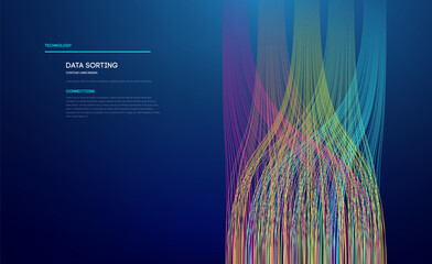 Data sorting colorful lines background. Data flow technology illustration - obrazy, fototapety, plakaty