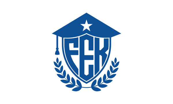 FEK three letter iconic academic logo design vector template. monogram, abstract, school, college, university, graduation cap symbol logo, shield, model, institute, educational, coaching canter, tech