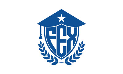 FEX three letter iconic academic logo design vector template. monogram, abstract, school, college, university, graduation cap symbol logo, shield, model, institute, educational, coaching canter, tech