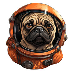 Pug astronaut with vintage colors, png