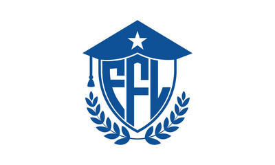 FFL three letter iconic academic logo design vector template. monogram, abstract, school, college, university, graduation cap symbol logo, shield, model, institute, educational, coaching canter, tech
