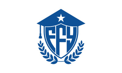 FFY three letter iconic academic logo design vector template. monogram, abstract, school, college, university, graduation cap symbol logo, shield, model, institute, educational, coaching canter, tech
