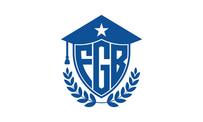 FGB three letter iconic academic logo design vector template. monogram, abstract, school, college, university, graduation cap symbol logo, shield, model, institute, educational, coaching canter, tech
