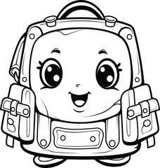 Bag cartoon face emoji vector, coloring page