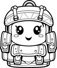Bag cartoon face emoji vector, coloring page
