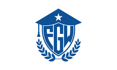 FGW three letter iconic academic logo design vector template. monogram, abstract, school, college, university, graduation cap symbol logo, shield, model, institute, educational, coaching canter, tech