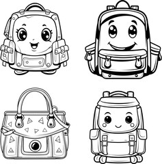 Bag cartoon face emoji vector, coloring page