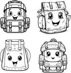 Bag cartoon face emoji vector, coloring page