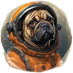 Pug astronaut with vintage colors, png