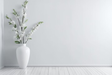 white background with home decor interior white room with flower background modern. ai generated