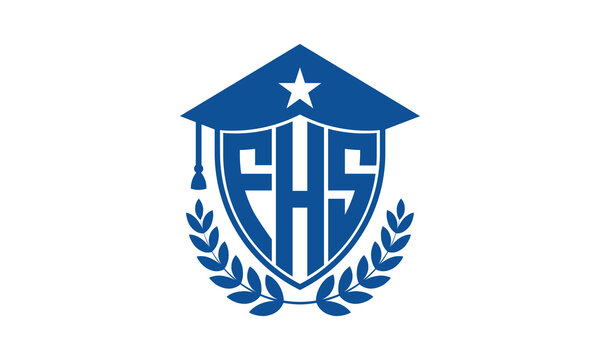 FHS three letter iconic academic logo design vector template. monogram, abstract, school, college, university, graduation cap symbol logo, shield, model, institute, educational, coaching canter, tech