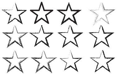 Vector set of grunge stars brush strokes. Design elements. Vintage star. Retro star.