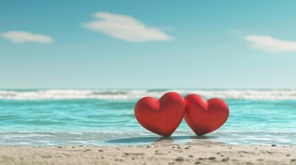 Two love hearts on the beach - AI Generated Digital Art