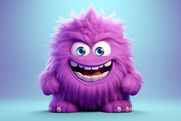 Cute an funny purple monster 3d - obrazy, fototapety, plakaty