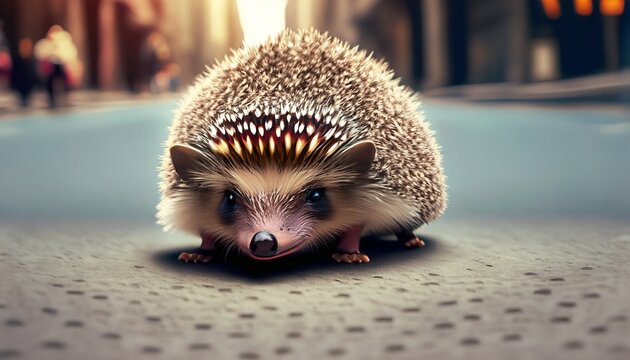 hedgehog in the city streets suitable as a background for children