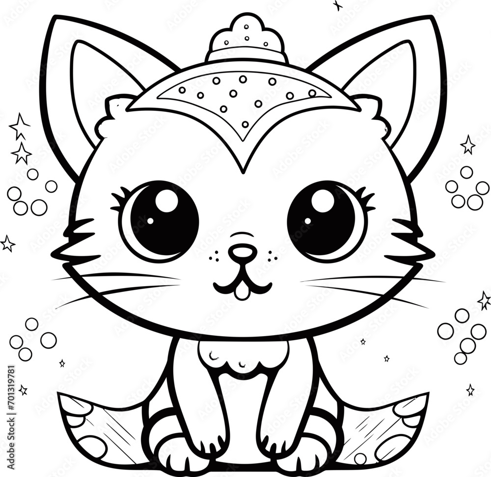 Wall mural cute cartoon kawail vector image, black and white coloring page