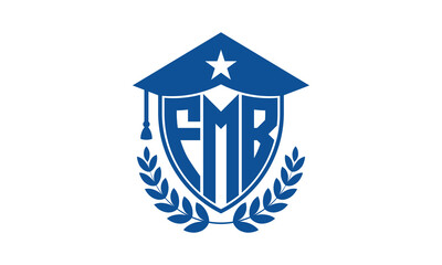 FMB three letter iconic academic logo design vector template. monogram, abstract, school, college, university, graduation cap symbol logo, shield, model, institute, educational, coaching canter, tech