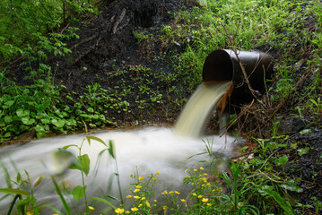 Purified water is discharged into the river from treatment facilities.