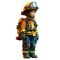 Fototapeta premium 3D illustration of a brave child in firefighter gear, ideal for safety campaigns and inspirational content.