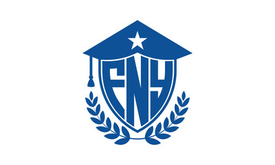 FNY three letter iconic academic logo design vector template. monogram, abstract, school, college, university, graduation cap symbol logo, shield, model, institute, educational, coaching canter, tech