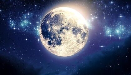 Naklejka na ściany i meble big shining moon in the night sky suitable for background or cover