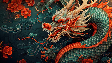 Chinese new year 2024 background , Year of the Green Dragon. Ai generated.