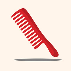 red comb comb with a pattern of flowers. Vector illustration of a princess accessory in cartoon childish style. Isolated cute clipart on a white background. Colored art with an outline