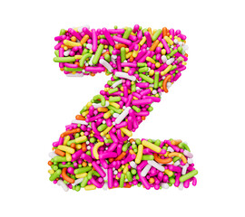 Alphabet Z made of Colorful Sprinkles Letter z Rainbow sprinkles 3d illustration
