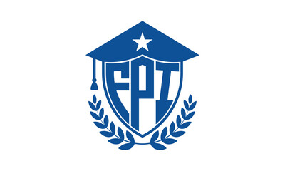 FPI three letter iconic academic logo design vector template. monogram, abstract, school, college, university, graduation cap symbol logo, shield, model, institute, educational, coaching canter, tech