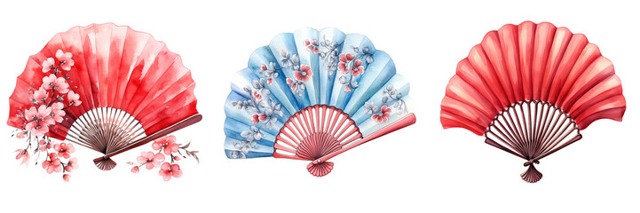 Chinese fan watercolor illustration Set