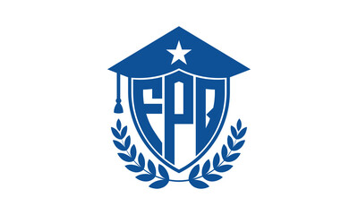 FPQ three letter iconic academic logo design vector template. monogram, abstract, school, college, university, graduation cap symbol logo, shield, model, institute, educational, coaching canter, tech