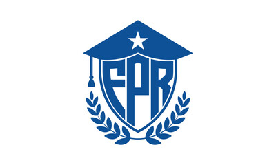 FPR three letter iconic academic logo design vector template. monogram, abstract, school, college, university, graduation cap symbol logo, shield, model, institute, educational, coaching canter, tech