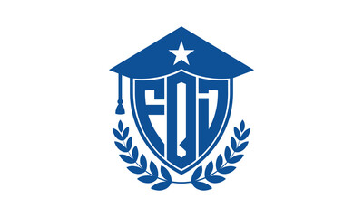 FQD three letter iconic academic logo design vector template. monogram, abstract, school, college, university, graduation cap symbol logo, shield, model, institute, educational, coaching canter, tech