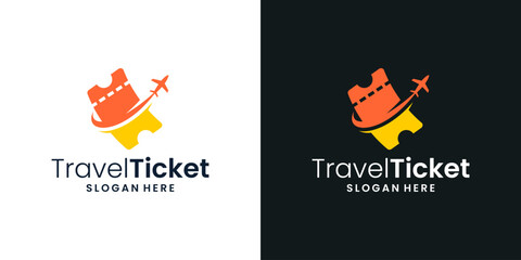 Travel ticket logo design template. airplane logo with ticket graphic design vector. Symbol, icon, creative.