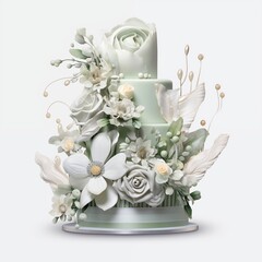 opulent wedding cake white green flowers