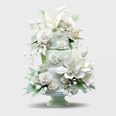 opulent wedding cake white green flowers