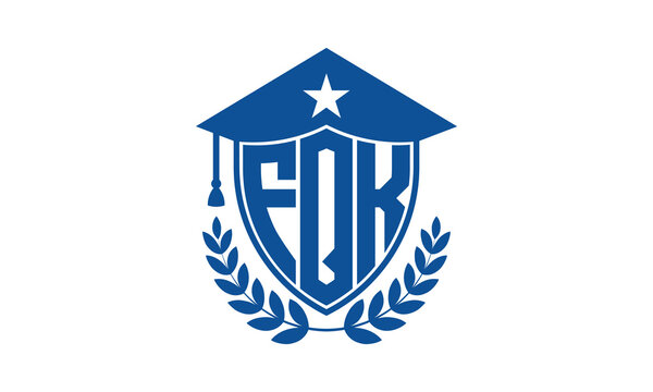 FQK three letter iconic academic logo design vector template. monogram, abstract, school, college, university, graduation cap symbol logo, shield, model, institute, educational, coaching canter, tech